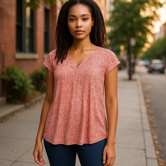 NWT Joie Red White Print Sheer Flutter Sleeve Top Sz S - Picture 1 of 7